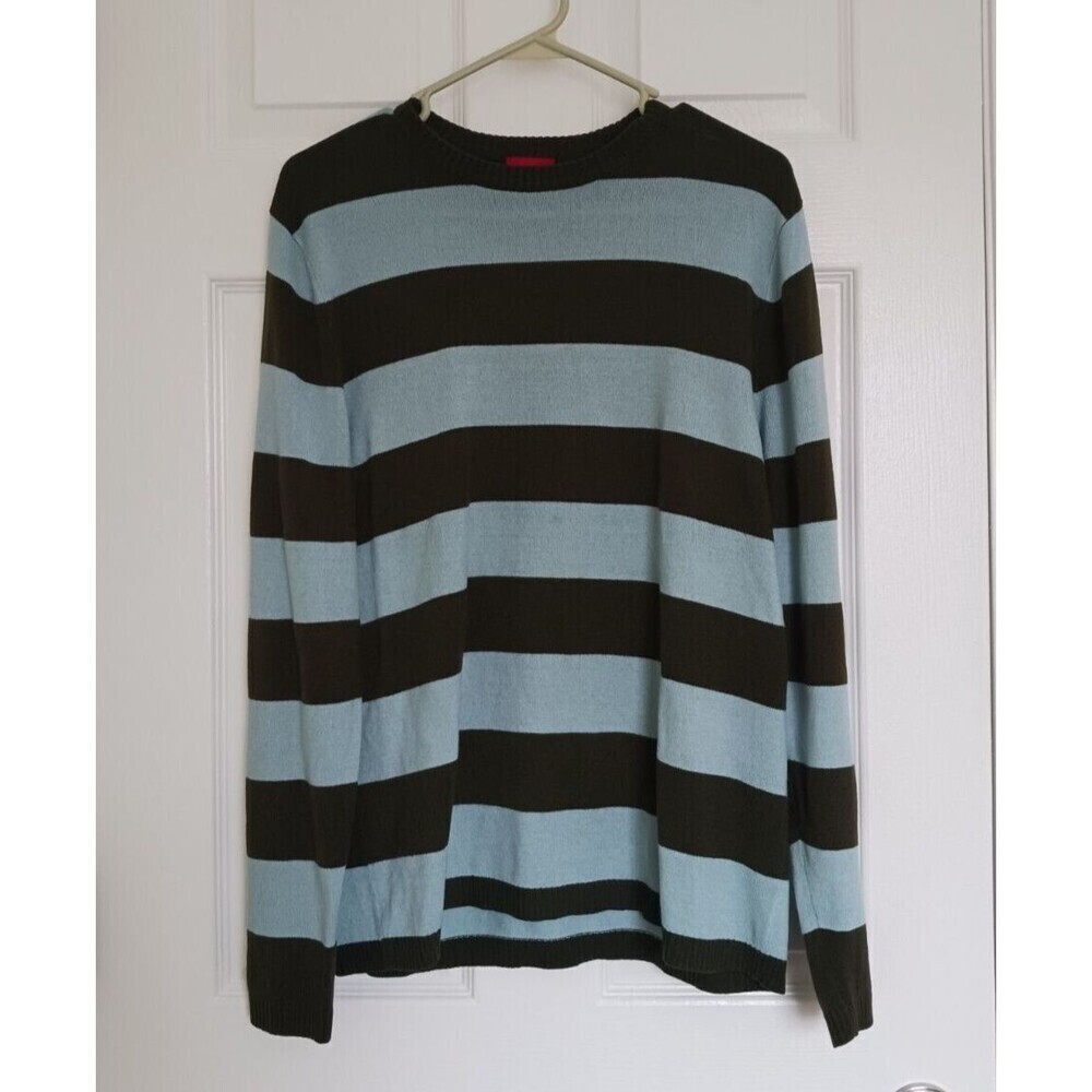Mossimo Sweater Pullover Mens Striped Long Sleeve Crew Neck Brown Blue M